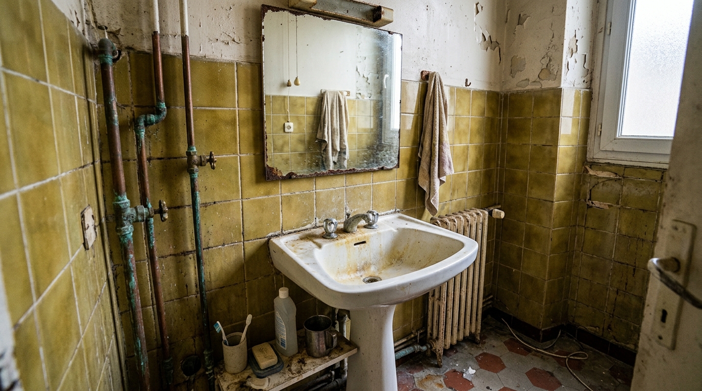 Salle de bain vétuste avant travaux